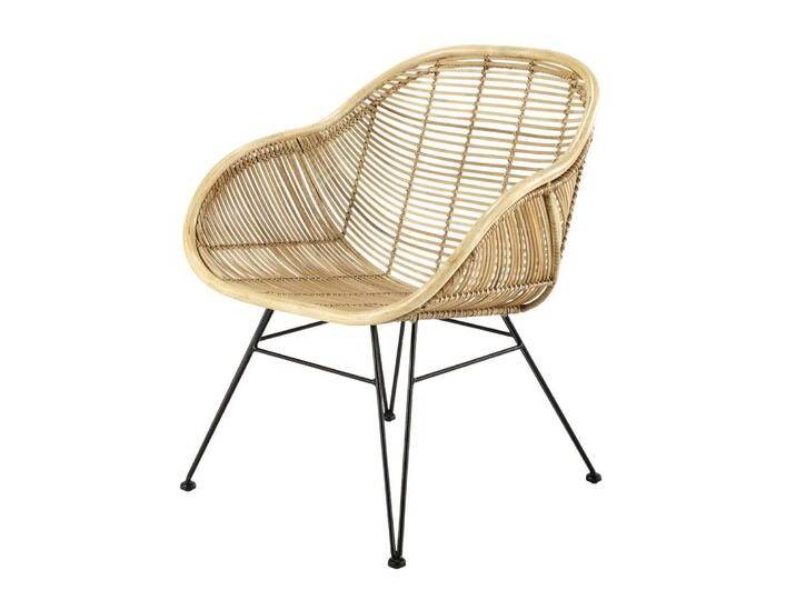 Rattansessel mit schwarzen Stahlfüßen von MAISONS-DU-MONDE