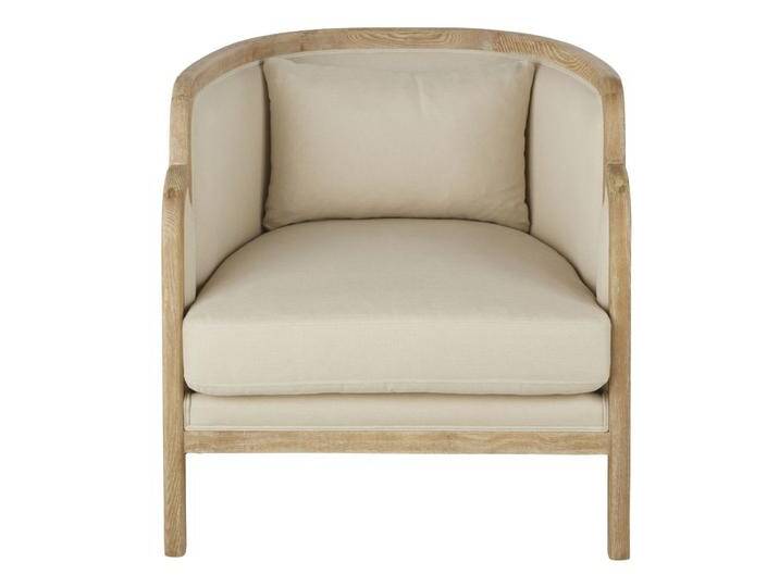 Sessel aus beigefarbenem Leinen mit Füßen aus Eichenholz von MAISONS-DU-MONDE