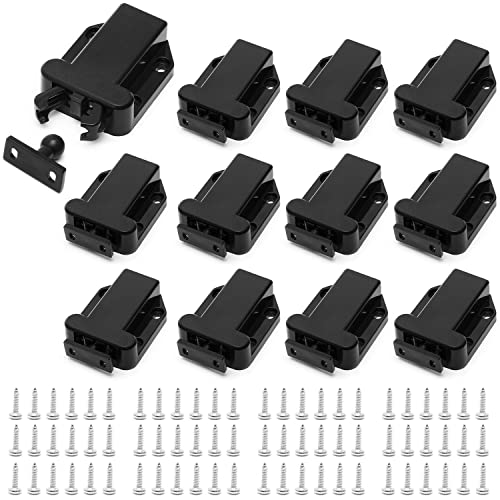 12 Stück Druckschnäpper Schnäpper mit Schrauben, Push to Open Türöffner Schwarz mit Automatischer Pop Up Funktion, Türriegel mit Touch-entriegelung für Schrank und Schublade von MAIXINNEW