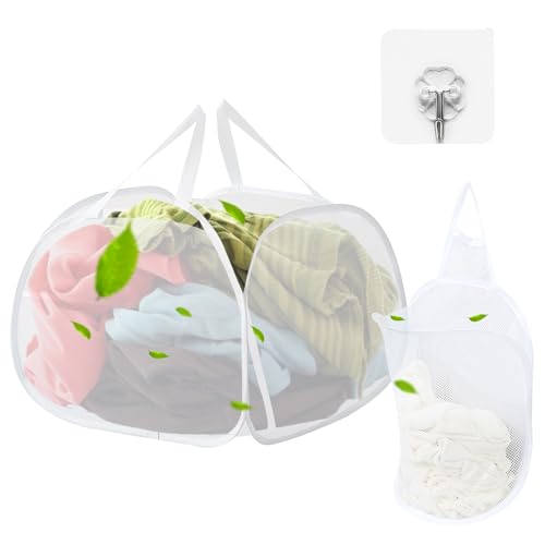 2 Stück Pop up Wäschekorb Faltbare Mesh, Faltbarer Wäschekorb Netz Groß, Faltbarer Aufbewahrungskorb Netz für Zuhause, Schlafsaal, Reisen von MAIXINNEW