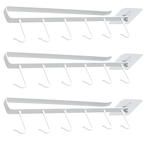 MAIXINNEW 3 Stück Haken für Tassen Unterm Regal mit 6 Haken, Tassenhalterung Schrank mit Selbstklebender Schraube, Tassenhalter Regal für Tassen, Kaffeetassen und Küchenutensilien von MAIXINNEW