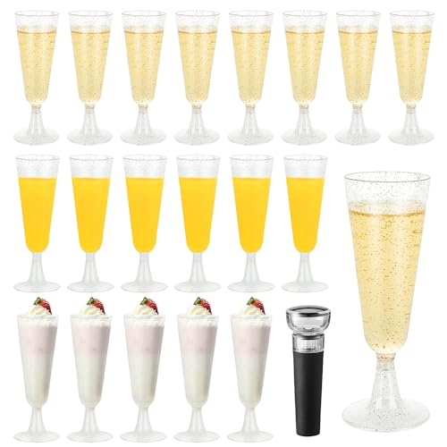 MAIXINNEW 20 Stück Sektgläser Kunststoff Mehrweg 150ml mit Weinverschluss Vakuum, Champagner Gläser Plastik Hochwertig, Kunststoff Weingläser Bunt Set für Party, Hochzeit, Jubiläum, Urlaub von MAIXINNEW