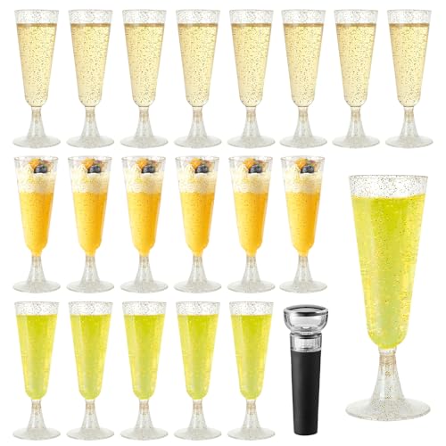 MAIXINNEW 20 Stück Sektgläser Kunststoff Mehrweg 150ml mit Weinverschluss Vakuum, Champagner Gläser Plastik Hochwertig, Kunststoff Weingläser Bunt Set für Party, Hochzeit, Jubiläum, Urlaub von MAIXINNEW