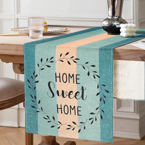 Grün Tischläufer Leinen 40 x 140 Salbeigrün Dunkelgrün Läufer Tisch Modern Wohnzimmer Platzsets Blau Grau Planken Scheune Tischmatten Läufer Set für Esstisch Party Hochzeit Leinen von MAIXUN