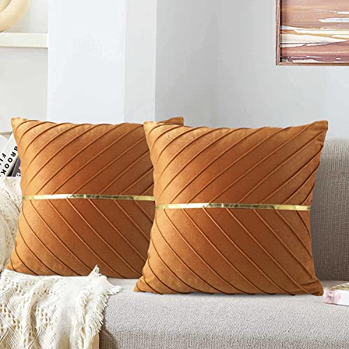 Kissenbezug 40x40 Samt Braun Deko Kissen Wohnzimmer Golden Strip Decoration Sofakissen Weich Couchkissen Zierkissenbezug für Wohnzimmer Schlafzimmer Büro Auto Sofa Zuhause 2er Set von MAIXUN