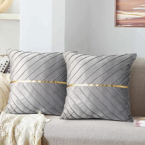 MAIXUN Kissenbezug Gold Grau Samt Deko Kissen 40x40 cm Sofakissen Weich Couchkissen Zierkissenbezug Versteckter Reißverschluss für Wohnzimmer Schlafzimmer 2er Set von MAIXUN