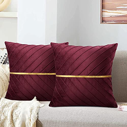 MAIXUN Kissenbezug Samt Rot 50x50 cm Weinrot Gestreifte Quadratische Sofakissen Couchkissen Kopfkissen Sitzkissen Kissen Deko Luxuriös für Wohnzimmer Schlafzimmer Büro Auto Sofa 2er Set von MAIXUN