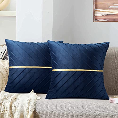 MAIXUN Samt Kissenbezüge Navy Blau 50x50 cm Zierkissenbezug Sofakissen Weich Couchkissen Kopfkissen Sitzkissen Kissenbezug Deko Luxuriös für Wohnzimmer Schlafzimmer Büro Auto Sofa 2er Set von MAIXUN