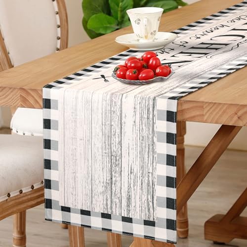 Tischläufer Schwarz Weiß Karierter 40 x 140 Tischläufer Vintage Bauernhaus-Stil Table Runner Waschbarer Tischdekoration Drinnen Draußen Kariert Tischdecke für Esszimmer Party Urlaub von MAIXUN