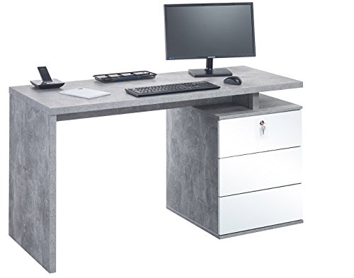 MAJA Möbel Office EINZELMODELLE Schreib-und Computertisch, Holzdekor, Betonoptik-Weiß Hochglanz, 140,00 x 60,00 x 75,00 cm von MAJA Möbel
