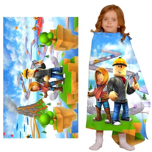 MAJEQZGY Roblox Badetuch mit 3D Druck für Kinder Pooltuch Kinder Badelaken Ultraweich Super SaugfäHig Haltbarkeit Strand Badezimmer GesichtstüCher Teenager (Stadt im Himmel) von MAJEQZGY