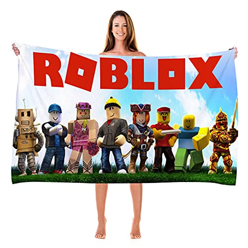 MAJEQZGY Roblox Badetuch mit 3D Druck für Kinder Pooltuch Kinder Badelaken Ultraweich Super SaugfäHig Haltbarkeit Strand Badezimmer GesichtstüCher Teenager (Wiese) von MAJEQZGY