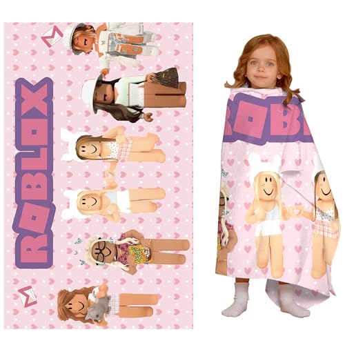 MAJEQZGY Roblox Badetuch mit 3D Druck für Kinder Pooltuch Kinder Badelaken Ultraweich Super SaugfäHig Haltbarkeit Strand Badezimmer GesichtstüCher Teenager (Pink Party) von MAJEQZGY