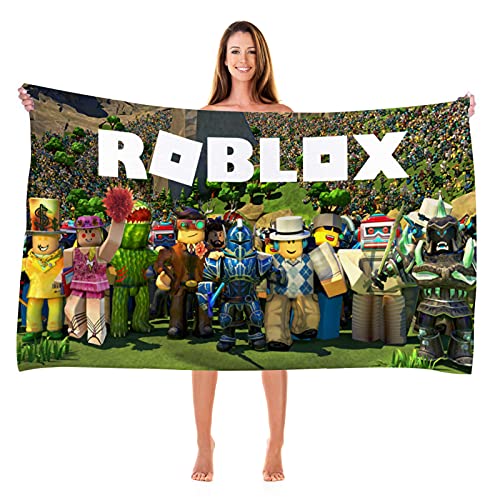MAJEQZGY Roblox Badetuch mit 3D Druck für Kinder Pooltuch Kinder Badelaken Ultraweich Super SaugfäHig Haltbarkeit Strand Badezimmer GesichtstüCher Teenager (Green) von MAJEQZGY