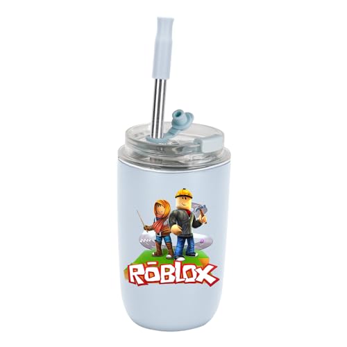 MAJEQZGY Roblox Spiel Wasserflasche 280 ml Auslaufsicher Trinkflasche mit Strohhalm Trinkbecher Edelstahl Flasche für Arbeit, Reisen, Outdoor, Schule (Wiese) von MAJEQZGY