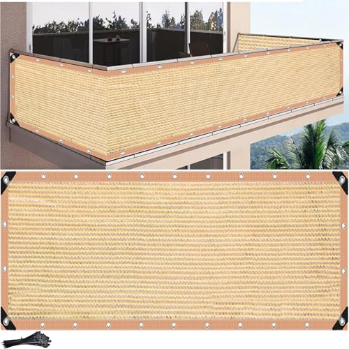 MAJINGC Balkon Sichtschutz 1X8M Terrasse Sichtschutz HDPE 95% UV für Hinterhof, Terrasse, Geländer, Pool, Sichtschutzzaun Abdeckung Erdgelb von MAJINGC