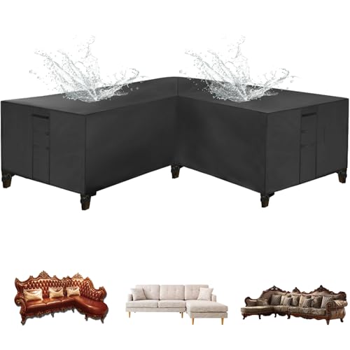 MAJINGC Gartenmöbel-Abdeckung, 215x215x87cm 620D Oxford-Gewebe, L-förmig Abdeckung für Gartenmöbel, Gartentisch-Abdeckung Schwarz von MAJINGC