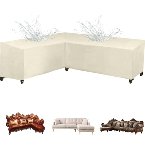 MAJINGC Gartenmöbel-Abdeckung, 250x250x100cm 620D Oxford-Gewebe, L-förmig Abdeckung für Gartenmöbel, Gartentisch-Abdeckung Beige von MAJINGC