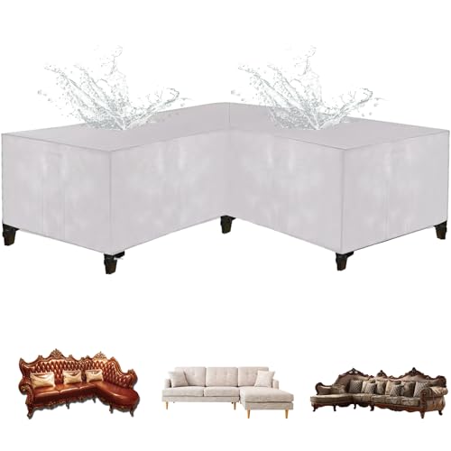 MAJINGC Gartenmöbel-Abdeckung, 286x286x82cm 620D Oxford-Gewebe, L-förmig Abdeckung für Gartenmöbel, Gartentisch-Abdeckung Silber von MAJINGC