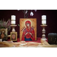Ikone Our Lady Of The Seven Sorrows Handgemachte Ikonen Icon Handgemachte Ikone, Perfektes Geschenk, Religiöses Bild, Schöne Religiöse von MAJKworkshop