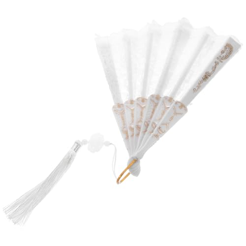 MAJORMENCH Vintage Spitzen Handfächer mit Quaste Faltbarer Chinesischer Handfächer Dekorativ und Robust Tragbarer Handventilator für Hochzeit Party und Sommerkühlung von MAJORMENCH