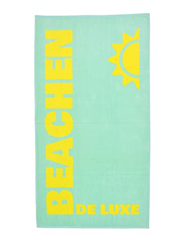 MAJUCA Strandtuch 90x170 cm Badetuch Strandlaken Handtuch 100 Prozent Baumwolle Velours Frottier Pflegeleicht (Beachen Deluxe aquatürkis-gelb) von MAJUCA