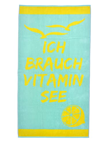 Strandtuch 90x170 cm Badetuch Strandlaken Handtuch 100% Baumwolle Velours Frottier Pflegeleicht (Vitamin See aquatürkis-gelb) von MAJUCA