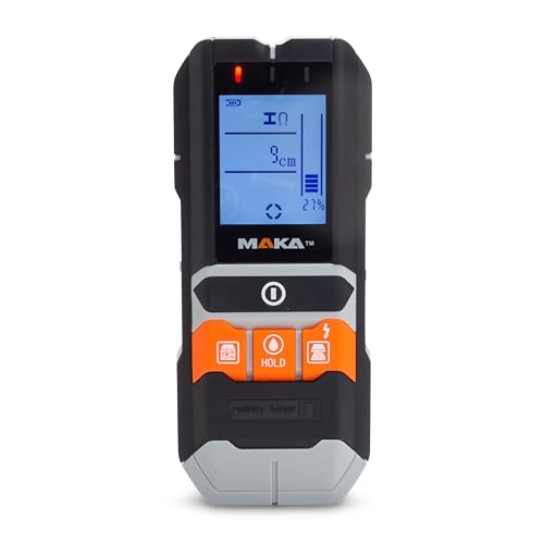 MAKA 5-in-1 Leitungsdetektor und Feuchtigkeitsmesser - Multifunktionaler Wandscanner-Detektor für Holz/Metall/Wechselstromkabel mit hörbarer Warnung - Feuchtigkeitsmessung in Holz/Bauwesen von MAKA
