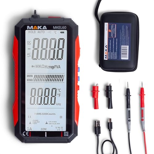 MAKA Digitales Multimeter 6000counts - USB-C aufladbar - True RMS - Miss Spannung, Strom, Kapazität, Kontinuität, Widerstand, Frequenz, NCV und Temperatur - Cat III 600V von MAKA