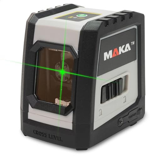 MAKA Grüner Kreuzlinienlaser - USB-C aufladbar - 0,3 mm/m - 4° Selbstnivellierend Linienlaser - IP54 Staub & Wasserschutz - 30M Arbeitsbereich - Magnetische Aufhängung - Grüner Laser von MAKA