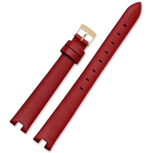 MAKAZHZZRM Passend for Gucci Ya141501 Ya141401 Serie Damen-Uhrenarmband Fit for Kerbe, Lederarmband, 14 mm(Red-Golden-K12) von MAKAZHZZRM