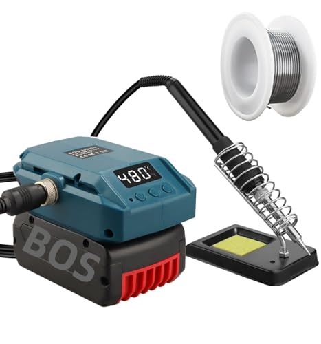 Akku Lötkolben für Bosch 18V GBA Akku,Lötkolbenständer Work für Bosch 18V Batterie,60W LCD Einstellbar Temperatur 180-480°C Cordless Lötkolben mit 50g Lötdraht(Batterie nicht inbegriffen) von MAKBOS