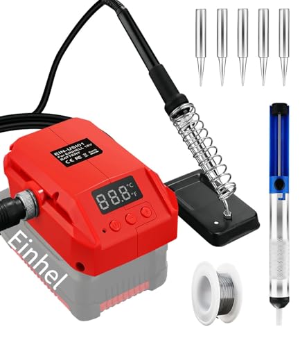 Akku Lötkolben für Einhell 18V Akku,Lötkolbenständer Work für Einhell Power X-Change 18V Akku,60W LCD Einstellbar Temperatur 180-480°C Cordless Lötkolben mit 50g Lötdraht(Batterie nicht inbegriffen) von MAKBOS