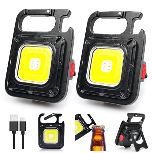 COB Keychain Work Light - Keychain Flashlights 7 Light Modes 2000Lumen,Keychain Light Emergency Light with Folding Bracket Bottle Opener and Magnet Base von MAKDAK