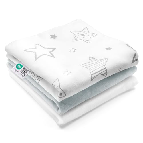 MAKIAN Moltontücher Stoffwindeln Sterne - 3er Pack, 80x80 cm - weiche Baby Spucktücher aus 100% Baumwolle - Schadstoffgeprüft, Öko Tex Standard 100 - Weiß Grau von MAKIAN