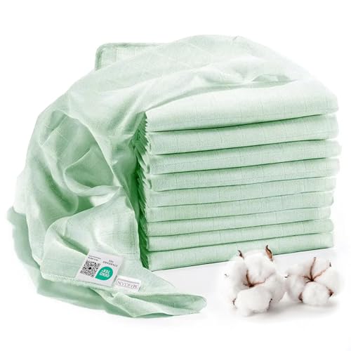 MAKIAN Mullwindeln/Spucktücher - 10er Pack, 80x80 cm, Oeko-TEX® Standard 100 geprüft - doppelt gewebte Stoffwindeln/Mulltücher mit verstärkter Umrandung - Mint Grün von MAKIAN
