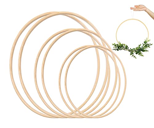 6PCS Bambus Ringe Holzringe zum Basteln, DIY Traumfänger Ringe Handwerk, 3 Größen Makramee Hoops, Bambus Floral Hoop (10cm, 12,5 und 15 cm), Traumfänger Bambus Ringe für Hochzeit Kranz Decor von Buosha