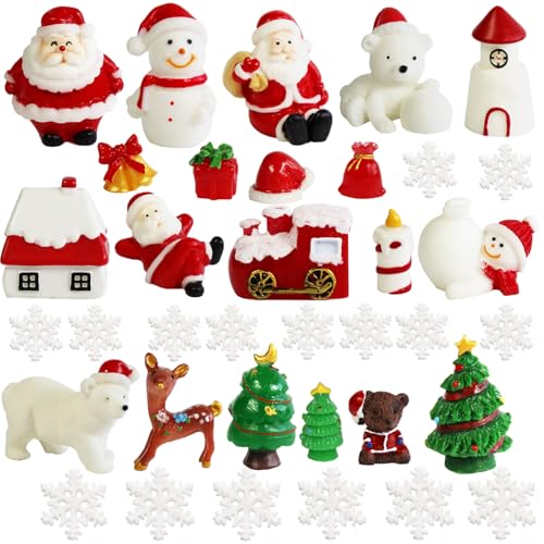 MAKIOTEKO 36 Stück Weihnachten Miniatur-Figuren Kits, Mini Harz Weihnachtsmann Weihnachtsbäume Schneemann Ornamente Mikro-Landschaft Zubehör für DIY Schneekugeln Weihnachten Dorf Feengarten von MAKIOTEKO