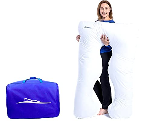 MAKOSAS KomfortKissen ORIGINAL Premium Ergonomisches Kühlend Kuschelkissen | Körperkissen | Seitenschläferkissen für Erwachsene - Für besseren Schlaf 100 x 150 cm (Weiß - Baumwolle) von MAKOSAS