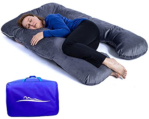 MAKOSAS KomfortKissen ORIGINAL Premium Ergonomisches Kühlend Kuschelkissen | Körperkissen | Seitenschläferkissen für Erwachsene - Für besseren Schlaf 100 x 150 cm (Dunkelgrau - Mikroplüsch) von MAKOSAS