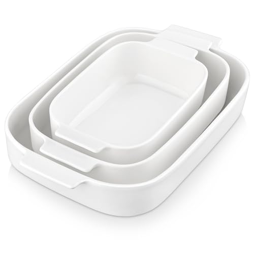MALACASA, Serie Bake.Bake, 3 TLG. Porzellan Auflaufformen Backformen Ofenform Set Brotbackform Kuchenform Teller Back Set Schale Suppenteller in 3 Größe Weiß von MALACASA