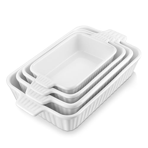 MALACASA, Auflaufform, 4-teiliges Auflaufformen set us kratzfester Keramik in Weiß | Stapelbares Backofengeschirr für Lasagne, Aufläufe, Tiramisu & mehr, Serie Bake.Bake von MALACASA
