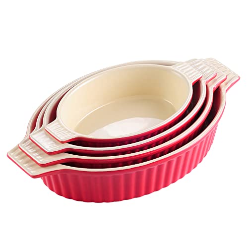 MALACASA, Serie Bake.Bake, 4 teilig Auflaufform Set, Auflaufform keramik, Ofenform aus Keramik & kratzfest | Backform für Lasagne Tiramisu Aufläufe in 4 Größe Rot von MALACASA