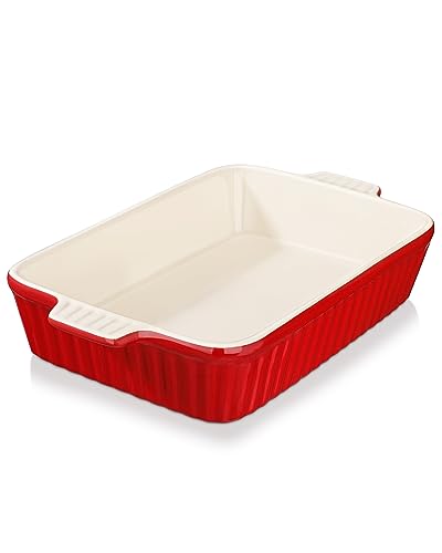 MALACASA, Serie Bake.Bake, Auflaufform groß 37.5 cm mit 3 Liter für 4-6 Personen, Keramik Auflaufformen für Lasagne Tiramisu Aufläufe & mehr Eckig - Rot von MALACASA