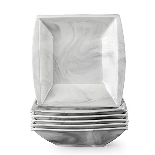 MALACASA, Serie Blance, 6 teilig Set Marmor Porzellan Suppenteller 8,5 Zoll / 21,5x21x5 cm für 6 Personen von MALACASA