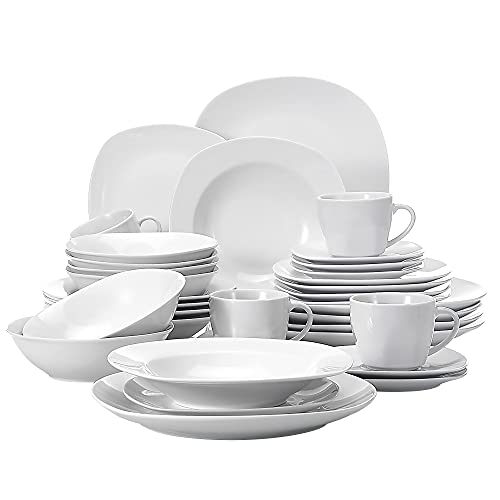 MALACASA, Serie Elisa, 36 teilig Set Porzellan Tafelservice Kombiservice mit je 6 Kaffeetassen, 6 Untertassen, 6 Dessertteller, 6 Suppenteller, 6 Essteller und 6 MüsliSchäle für 6 Personen von MALACASA