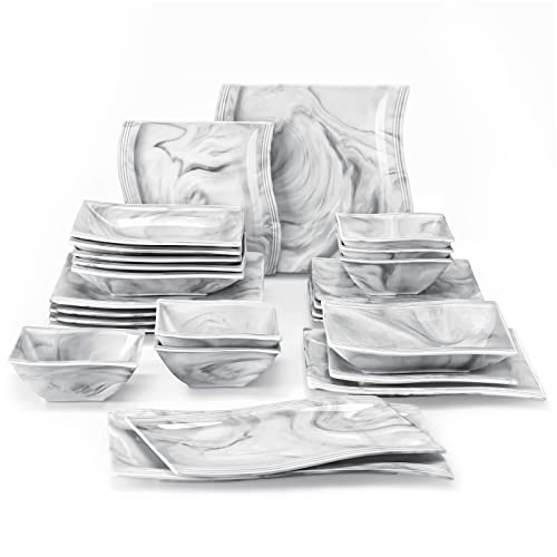 MALACASA, Serie Flora, 26-teiliges Marmorgraues Porzellan Geschirrset Tafelservice Prozellan Teller Set mit je 6 Speiseteller, 6 Kuchenteller, 6 Suppenteller, 6 Schüssel & 2 Servierplatte MALACASA, Serie Flora, 26-teiliges Marmorgraues Porzellan Geschirrset Tafelservice Prozellan Teller Set mit je 6 Speiseteller, 6 Kuchenteller, 6 Suppenteller, 6 Schüssel & 2 Servierplatte von MALACASA