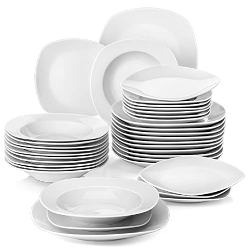 MALACASA, Serie Julia, Teller Set 12 Personen Modern, KLEIN Tafelservice 36 Teilig, Porzellan Geschirrset mit je 12 Speiseteller, 12 Dessertteller, 12 Suppenteller Grauweiß von MALACASA