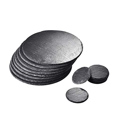 MALACASA, Serie Nature.Slate, 16-TLG. Set Schieferplatte, Schiefer Käseplatte Rundförmig Schieferuntersetzer Glasuntersetzer Appetizer Servierplatte Buffetplatte Durchmesser 10/30cm von MALACASA