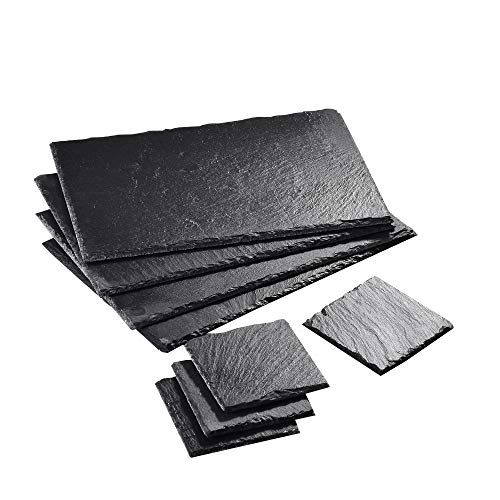 MALACASA, Serie Nature.Slate, 8-teilig Set Schieferplatte Schieferplatten in 2 Größe Schiefer Untersetzer Käse Platte Schieferuntersetzer Buffetplatte 12"/10 * 10 * 0,5cm & 4"/30 * 20 * 0,5cm von MALACASA